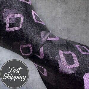 PIERRE CARDIN Silk Tie 100% Silk Necktie Black/Purple Geometric